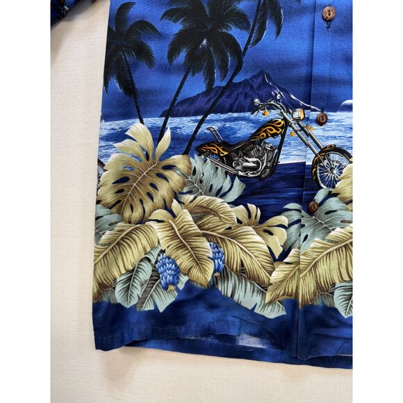 Vintage Pacific Legend Mens Hawaiian Shirt Size  XL Blue Palm Trees Short Sleeve - Picture 6 of 12